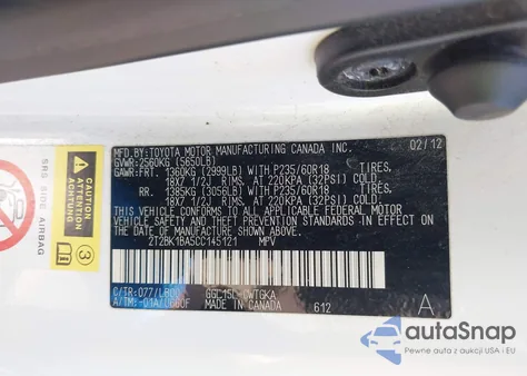 2012 Lexus Rx 350 z USA, uszkodzony, nr VIN 2T2BK1BA5CC145121